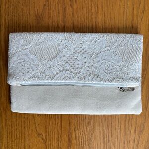 White Lace & Cream Soft Zippered Clutch